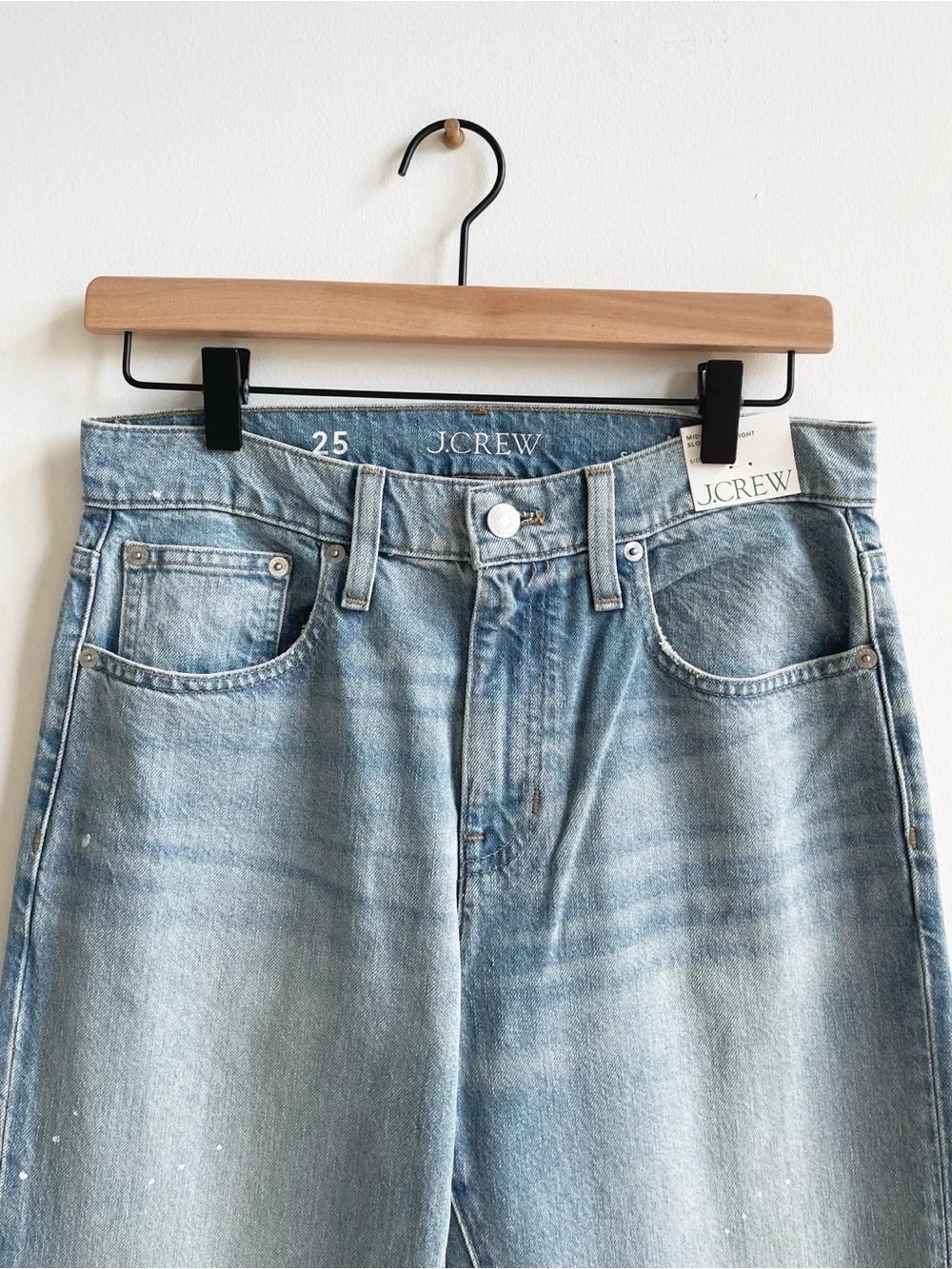 J. Crew Slouchy-straight Jeans with Paint Splatter in Ice Blue Wash Size 25